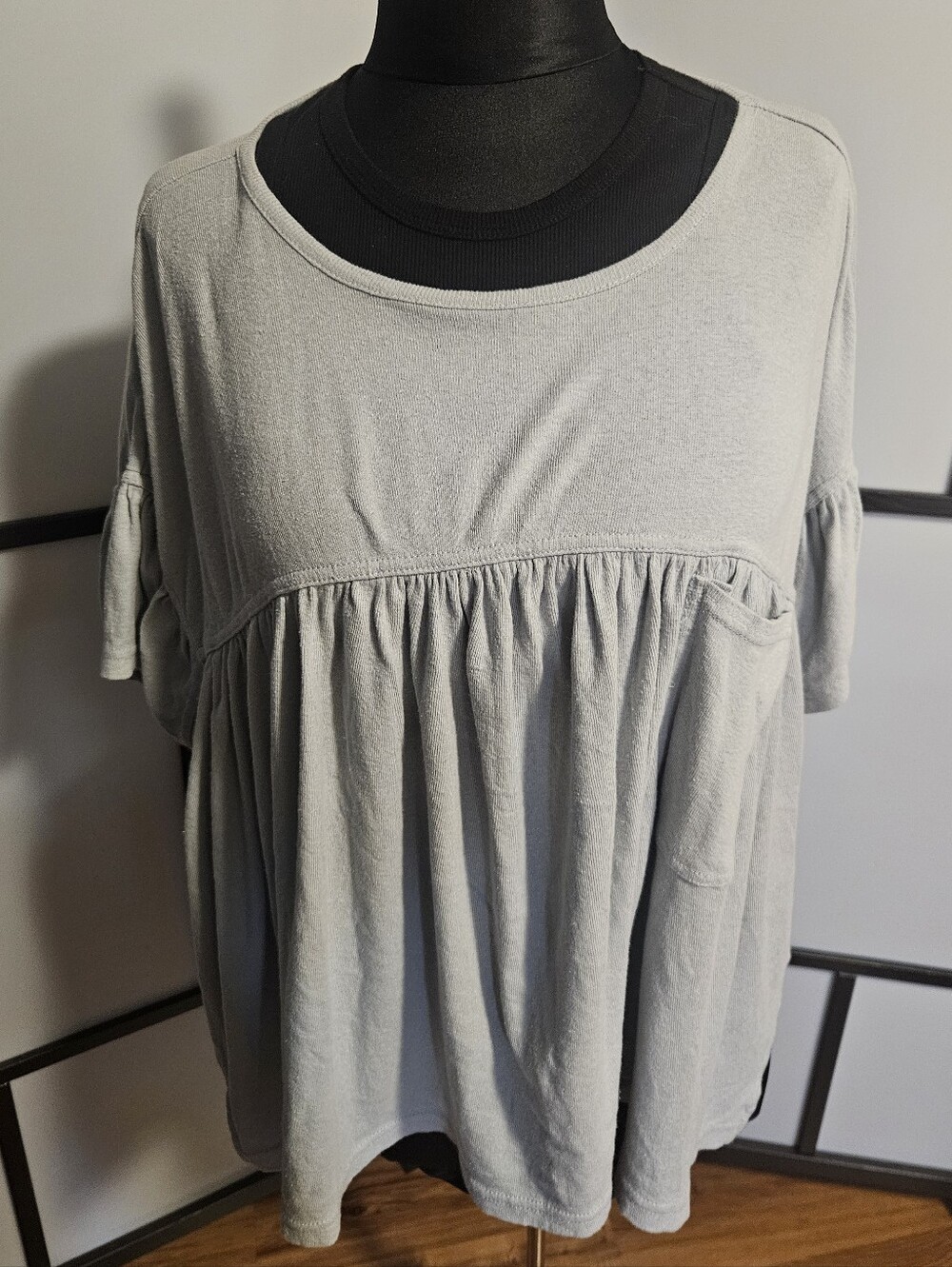 Free People Light Gray Babydoll Scoop Neck Tunic